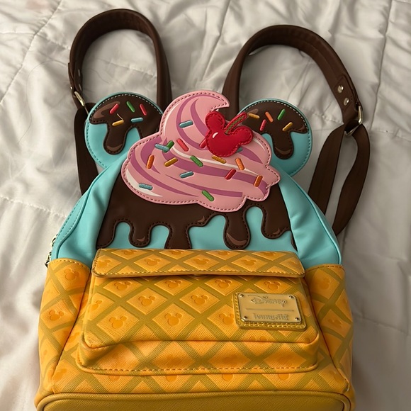 Loungefly Disney Mickey and Minnie Mouse Sweets Ice Cream Womens Double Strap - Picture 1 of 4